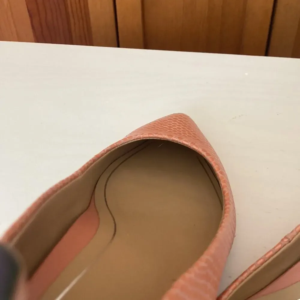 Vionic Peachy Pink Embossed Leather Lena Flats, Size 7